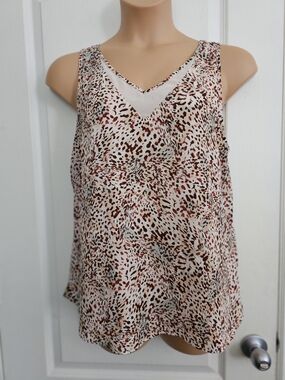 Maurices  L Cream and Brown Printed V-Neck Camisole
